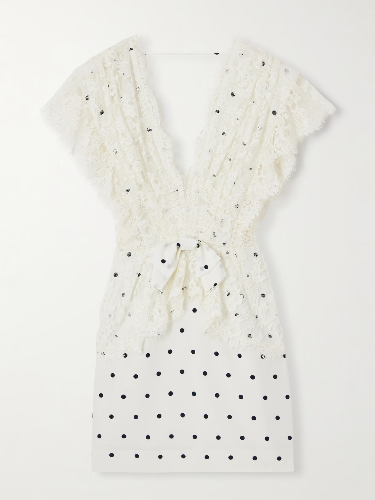 Alessandra Rich - Bow-detailed Lace-trimmed Polka-dot Silk-satin Mini Dress - White | NET-A-PORTER (US)