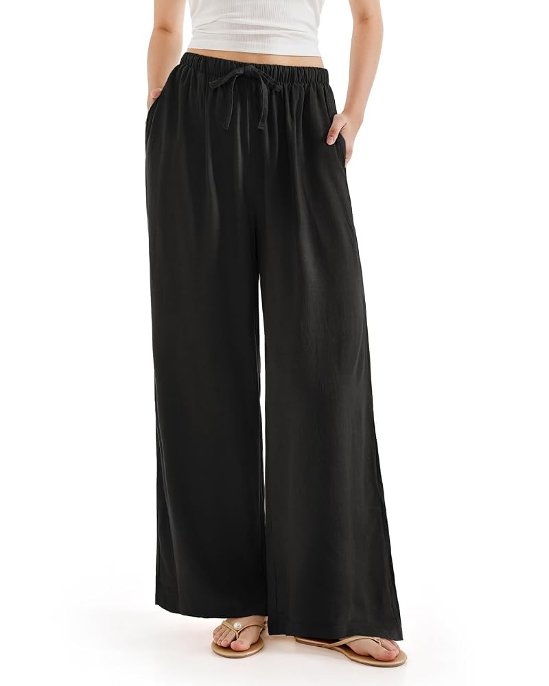 SUUKSESS Women Wide Leg Linen Pants with Pocket High Waisted Lounge Palazzo Pant | Amazon (US)