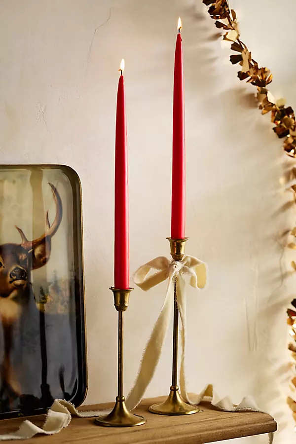 Unscented Tall Taper Candle Set, Red | Anthropologie (US)