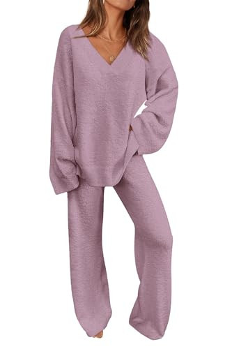 PRETTYGARDEN Lounge Sets for Women Two Piece Sweaters Pajama Set Fall Fashion 2025 Loungewear Outfits Matching Winter Clothes (Bean Paste Purple,XX-Large) | Amazon (US)