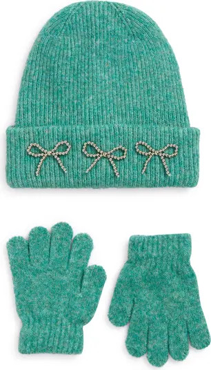 Ruby & Ry Three Bow Cuff Beanie & Knit Gloves Set | Nordstrom | Nordstrom