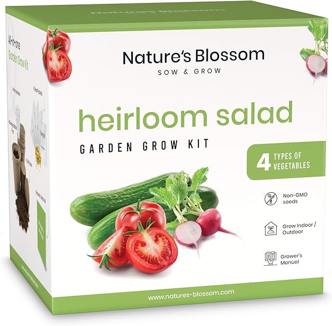 Nature's Blossom Heirloom Vegetable Garden Kit - Gardening Supplies Set to Grow 4 Organic Non-GMO... | Amazon (US)