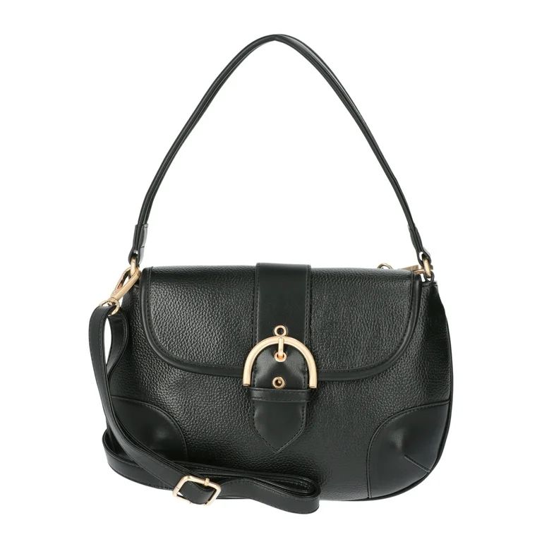 Time and Tru Women's Heather Shoulder Buckle Bag, Black | Walmart (US)