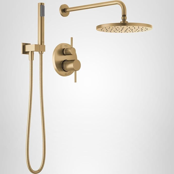Delta Modern 14 Series Round Rain Shower System Faucet Set, Rainfall Brushed Gold Shower Head and... | Amazon (US)