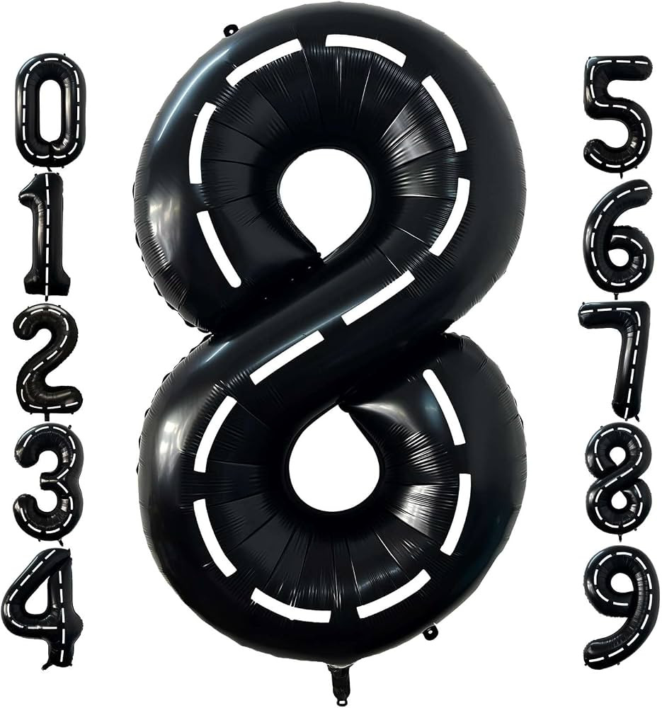 40 Inch Race Car Black Number 8 Balloon Large Size Jumbo Digit Foil Mylar Racetrack Helium Balloo... | Amazon (US)