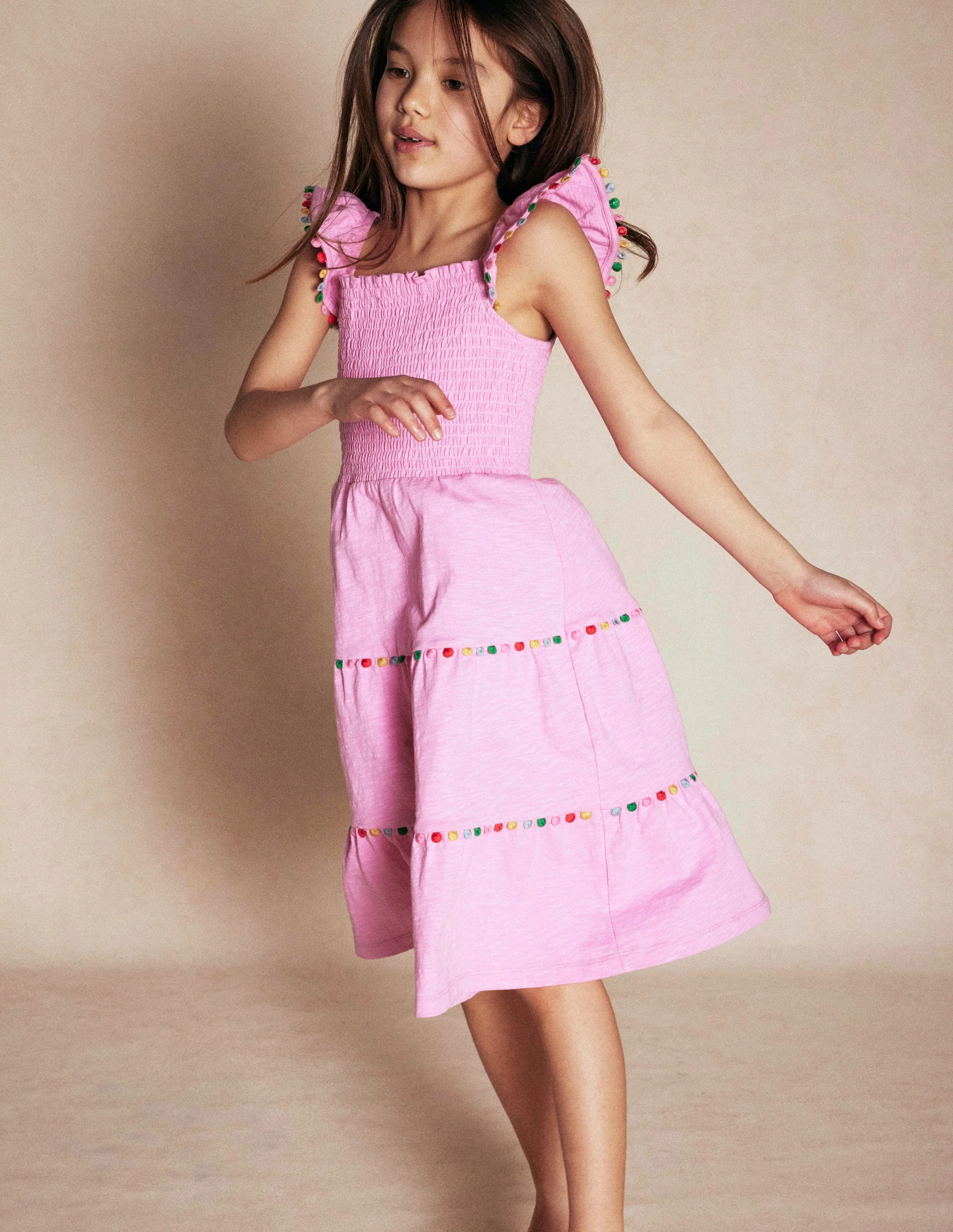 Addison Twirly Pom Dress-Pink | Boden (US)