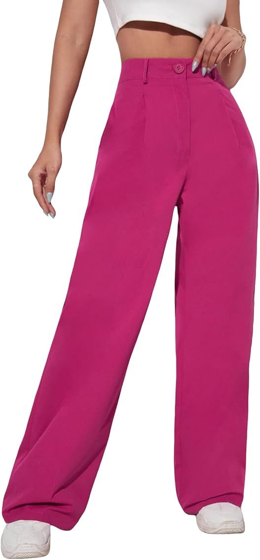WDIRARA Women's Zebra Print High Waisted Button Flare Leg Casual Pants Hot Pink XS at Amazon Wome... | Amazon (US)