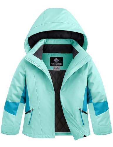 GEMYSE Girls Winter Jackets Waterproof Windpoof Ski Snow Jacket Warm Quilted Coats Kids Outerwear with Hood(Ice Blue,8) | Amazon (US)