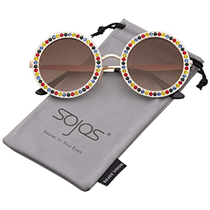 SOJOS Round Oversized Rhinestone Sunglasses for Women Diamond Shades SJ1095 | Amazon (US)