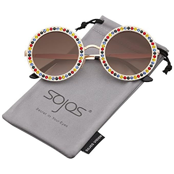 SOJOS Round Oversized Rhinestone Sunglasses for Women Diamond Shades SJ1095 | Amazon (US)