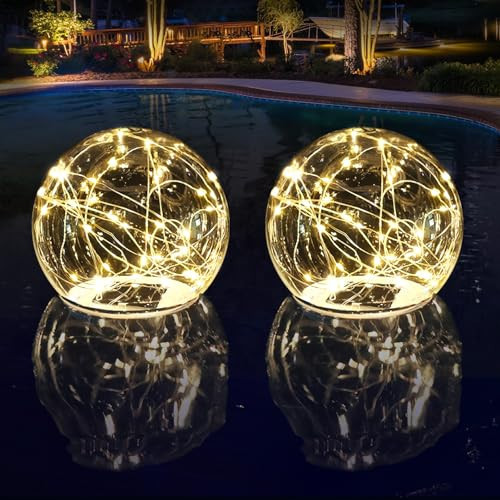 LENONE Floating Pool Lights Solar Powered, 6.5 Inch Warm White Light Up Solar Pool Lights That Float, Waterproof Solar Globe Lights for Pool, Updated Floating Pool Balls for Patio Party Decor(2 Piece) | Amazon (US)