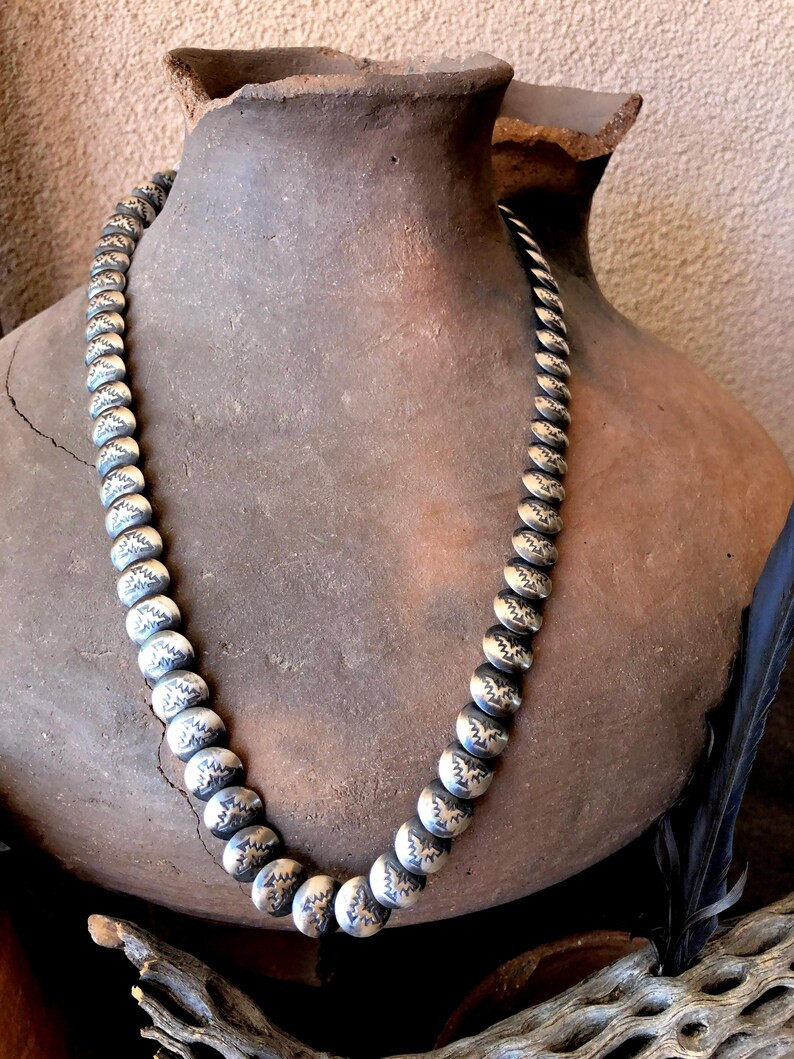 Navajo Pearls Sterling Silver Handmade Flat Beads Navajo Marietta Kellywood Chatfields Jewelry Na... | Etsy (US)