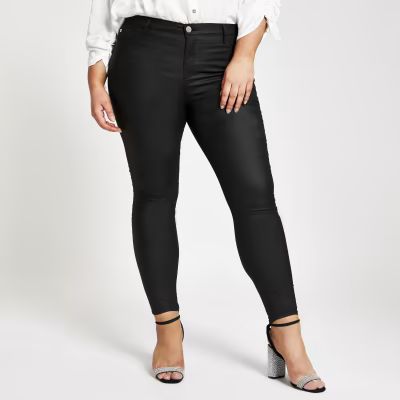 Plus black Molly coated mid rise skinny jeans | River Island (UK & IE)