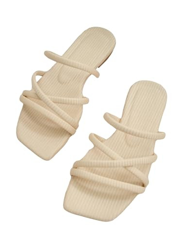 GORGLITTER Women's Strappy Sandals Criss Cross Strap Flat Sandals Open Toe Slides Shoes Beige Strap 9.5 | Amazon (US)