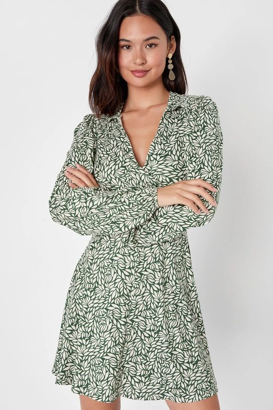Endlessly Impressive Green Floral Long Sleeve Mini Dress | Lulus (US)