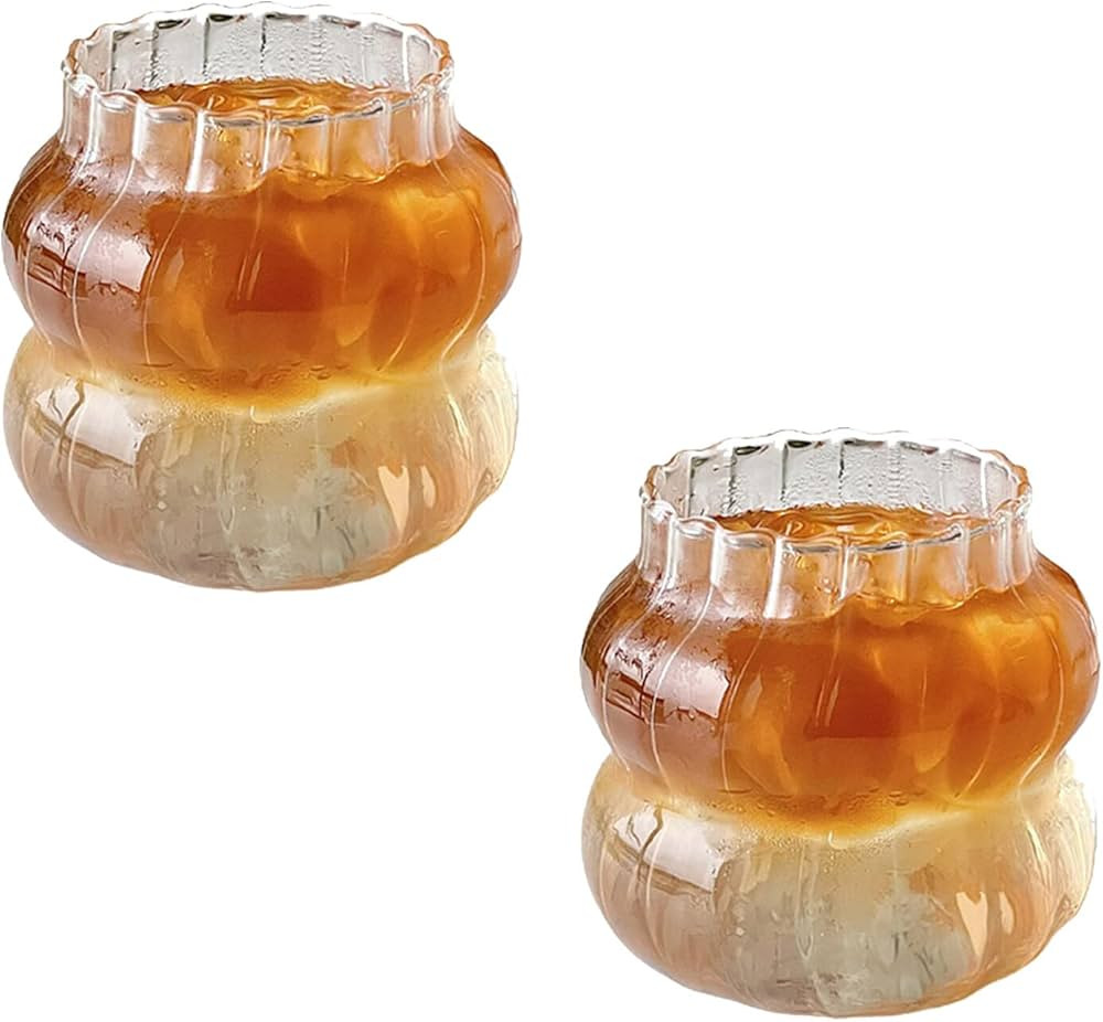 MANMAOHE 410ml Ribbed Glass Cups Set of 2 Creative Wavy Drinking Glasses Vintage Ribbed Glassware... | Amazon (CA)
