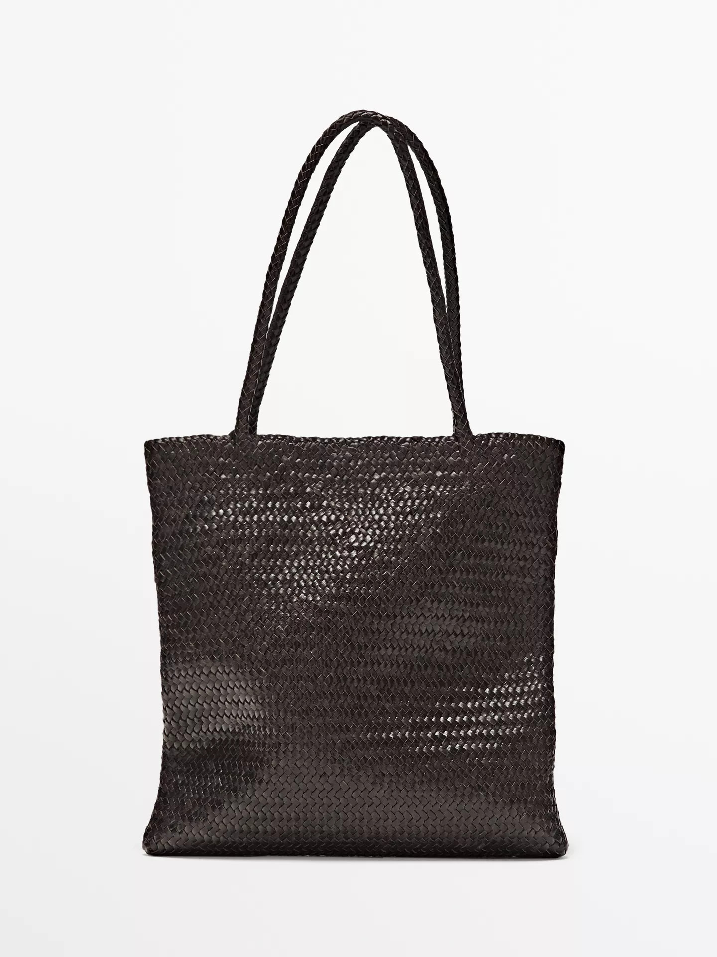 Medium braided nappa leather tote bag | Massimo Dutti UK