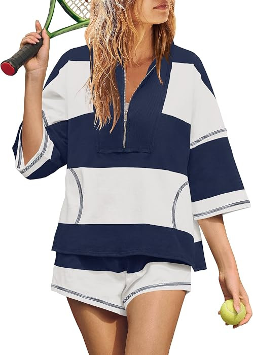 Yanekop Womens Striped Workout Set Two Piece Lounge Set Athleisure Sets | Amazon (US)