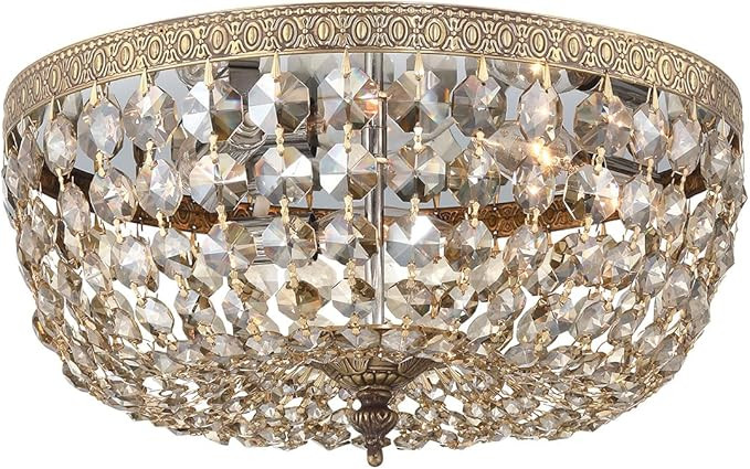 Crystorama 3 Light Golden Teak Hand Cut Crystal Olde Brass Flush Mount | Amazon (US)