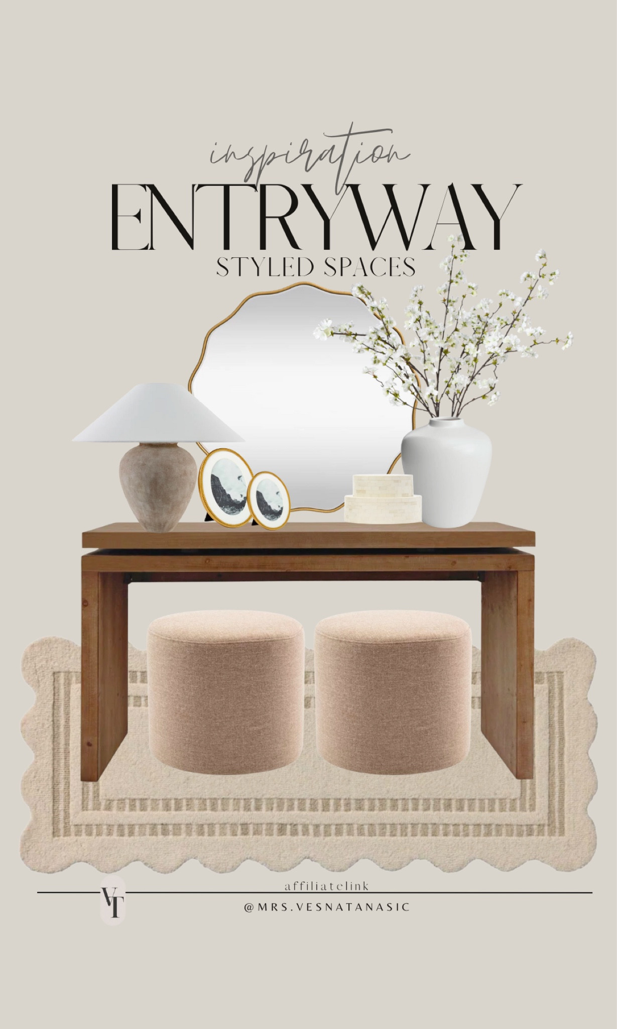 Spring entryway inspo! Neutral wood tones with scalloped details and spring florals! This console table is incredible, and such a great price! 

#springdecor #springflorals #springentryway #ottoman #consoletable #wayfairfinds #wayfair #targetstyle #rug #homerefresh #neutralhome #cherryblossom #lamp #mirror 

#LTKSaleAlert #LTKSeasonal #LTKHome