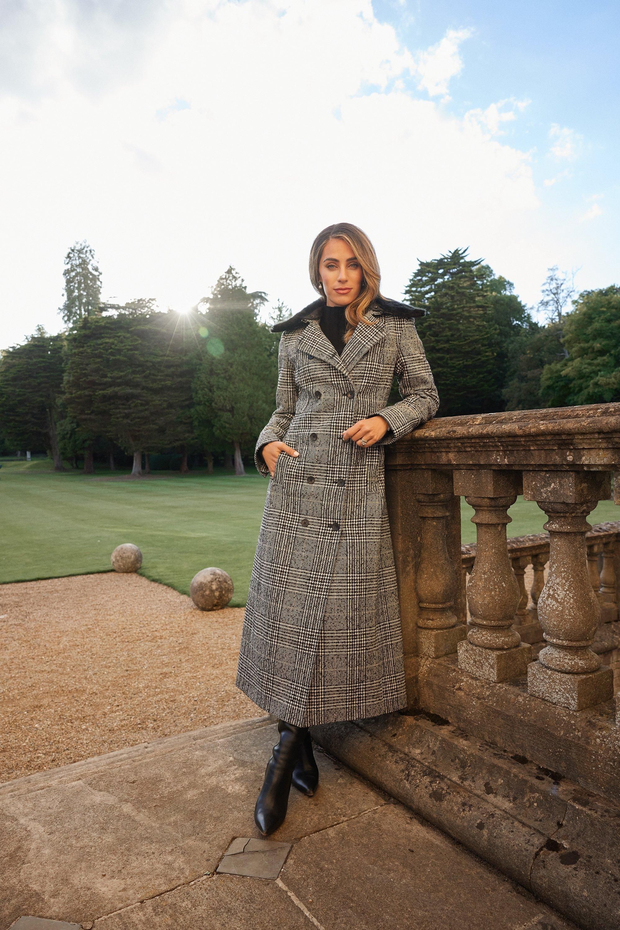 Lydia Millen Tailored Check Faux Fur Collar Maxi Coat | Karen Millen US