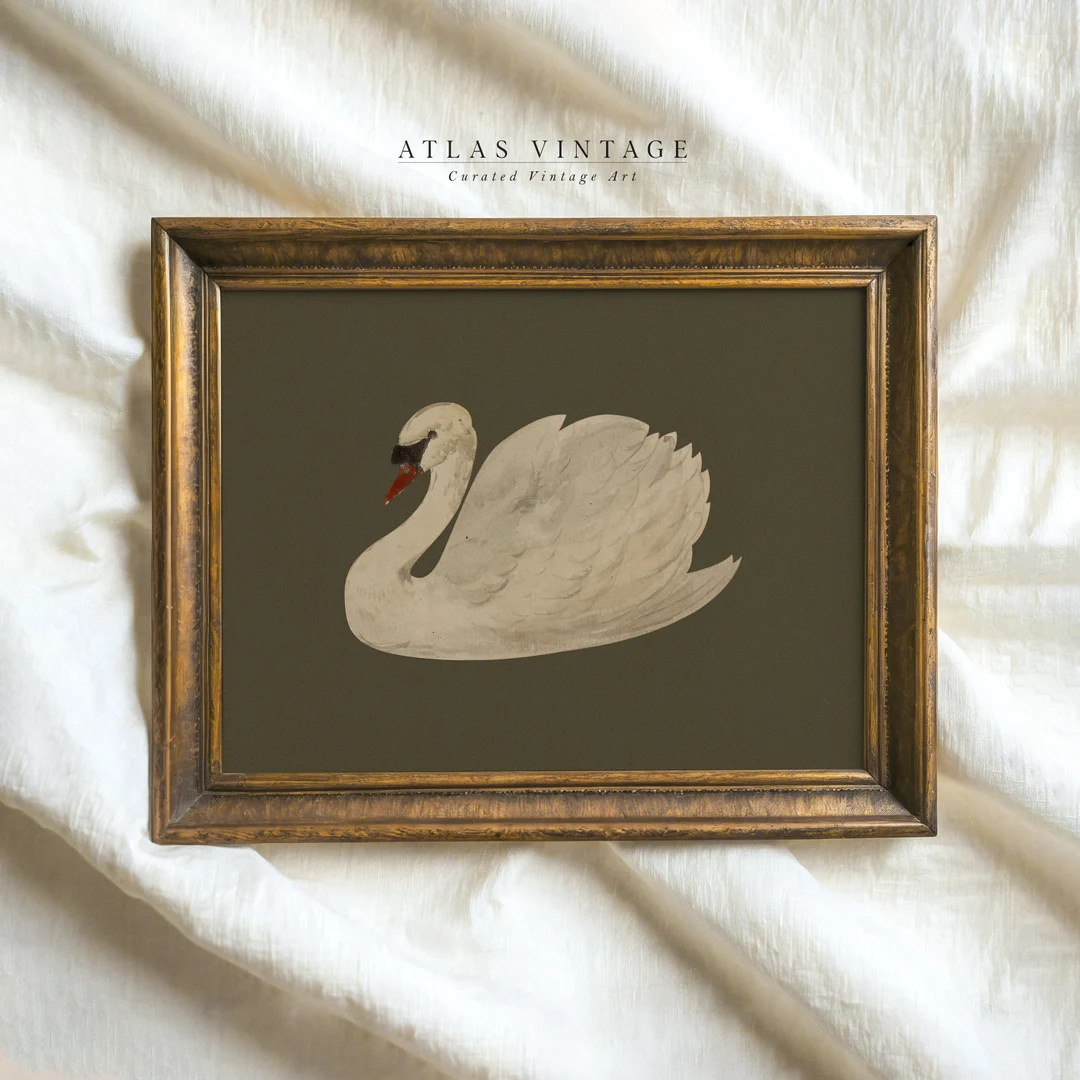 Vintage White Swan Watercolor Painting | Minimalist Neutral Wall Art | Printable Farmhouse Saige ... | Etsy (US)