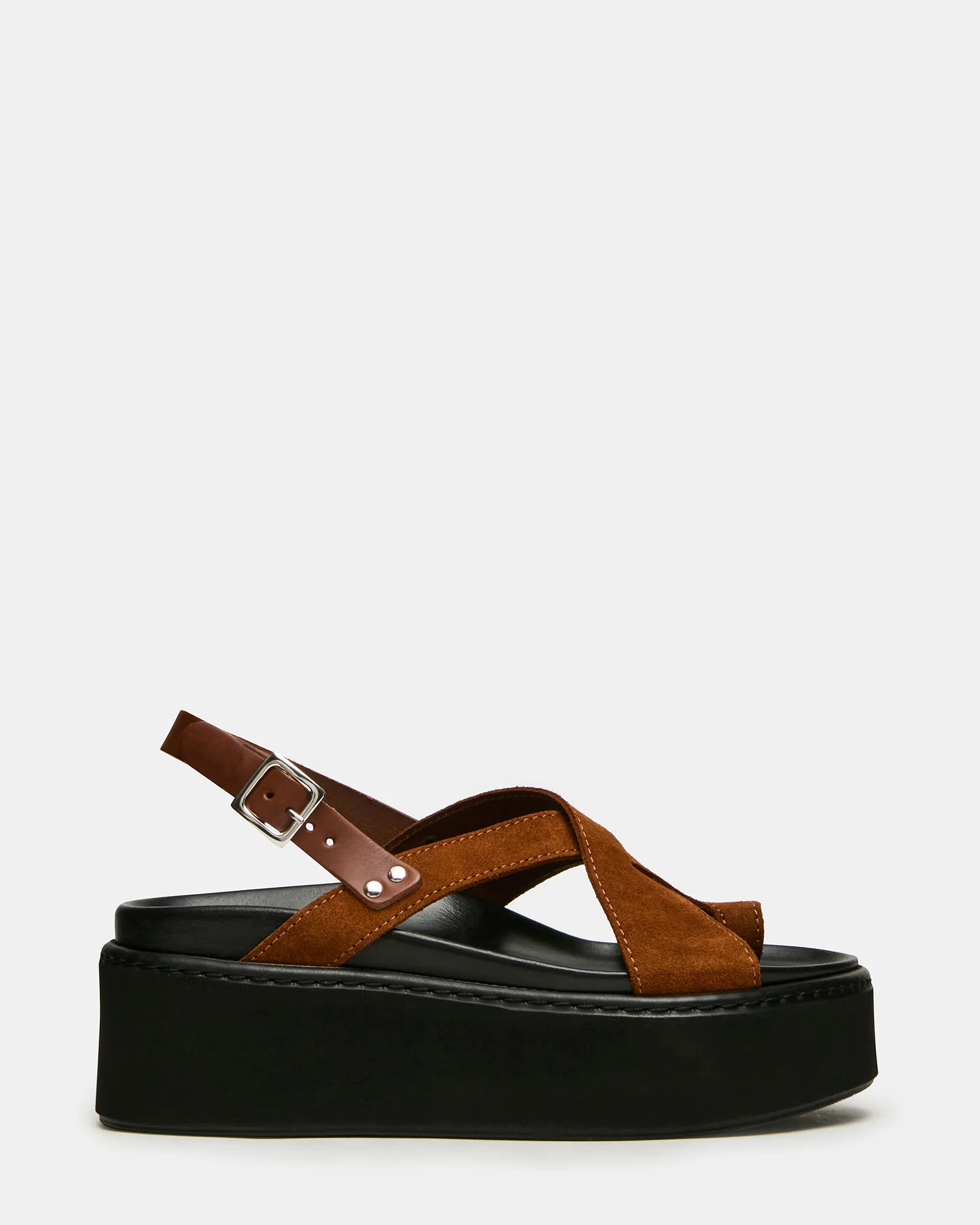 RORY Chestnut Suede Slingback Toe-Strap Footbed Platform Women's Sandal | Steve Madden (US)