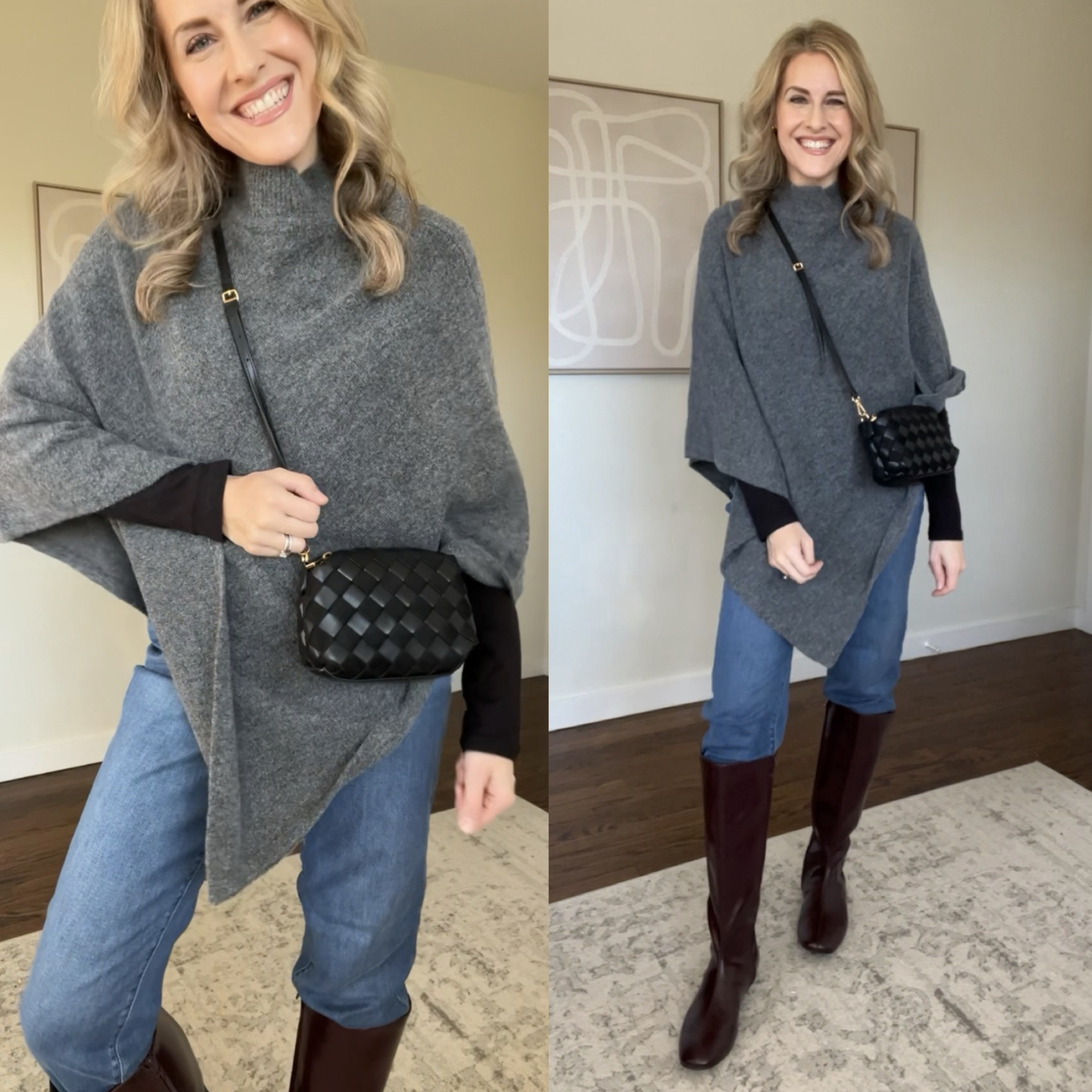 Walmart winter outfit idea, cozy and chic in this poncho sweater and straight leg high rise jeggings. Fit is true to size. #walmartfashion 

#LTKFindsUnder50 #LTKFindsUnder100