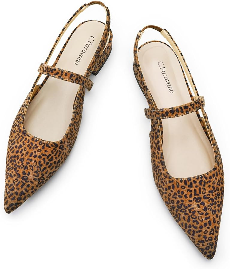 C.Paravano Women's Slingback Flats | Pointed Toe Flats Sandals | Leather Kitten Heels | Closed He... | Amazon (US)