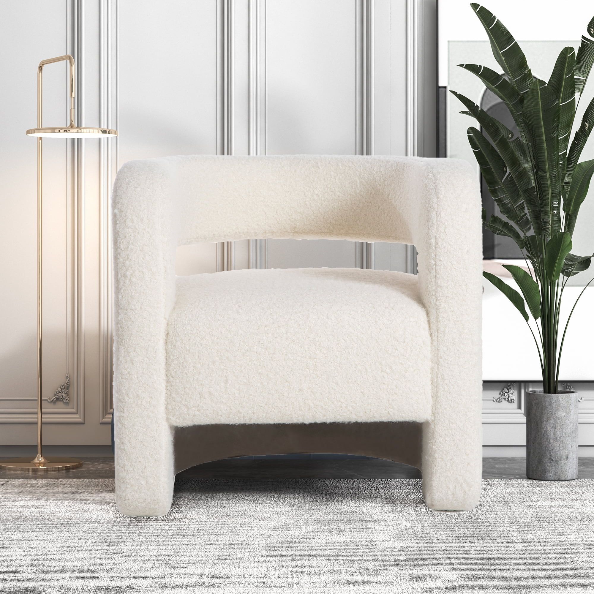 Modern Accent Chair Arm Tub Chair Upholstered Single Sofa for Living Room, White - Walmart.com | Walmart (US)