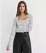 Dot Textured Ruched Square Neck Top | LOFT