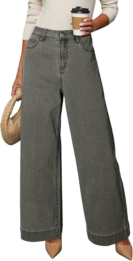 DOKOTOO Women's Casual High Waisted Jeans Stretch Button Wide Leg Loose Denim Pants with Pockets | Amazon (US)
