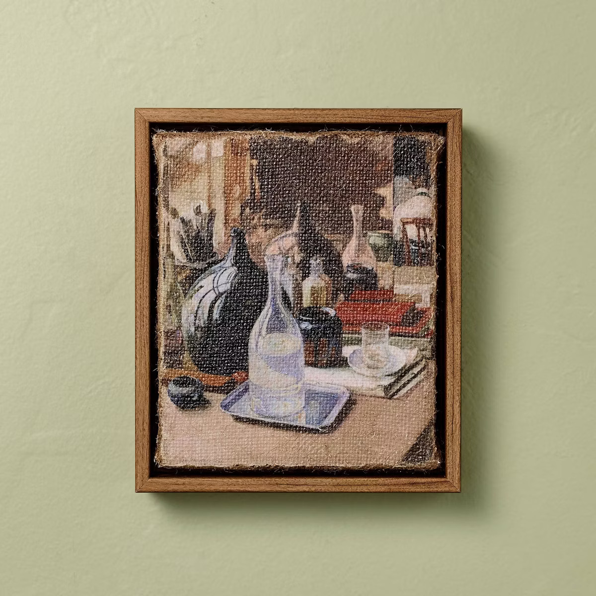 6.5"x5.5" Vertical Still Life Bottle Framed Burlap Art - Hearth & Hand™ with Magnolia | Target