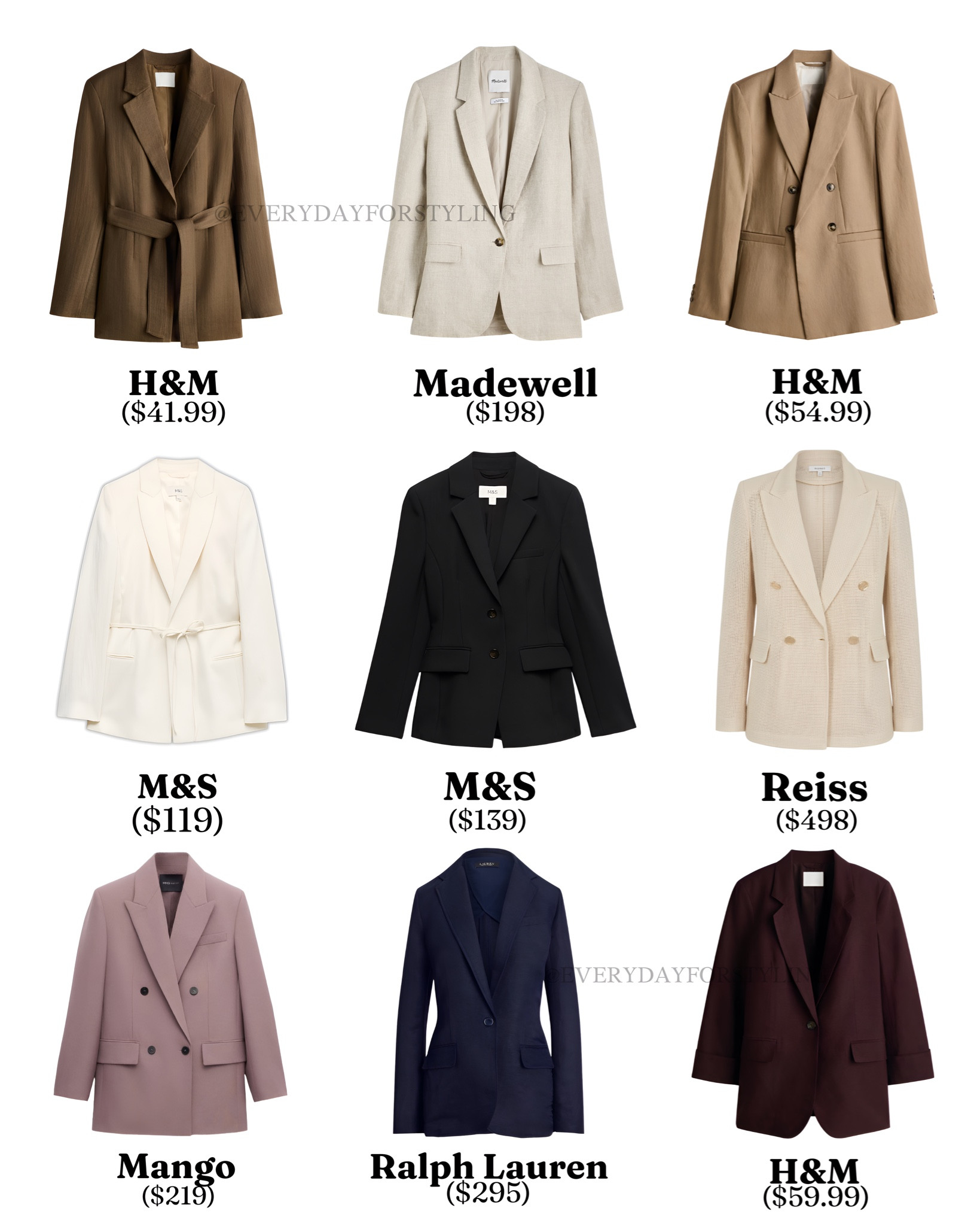 Every wardrobe needs at least one great blazer — and this edit just made choosing one a whole lot harder 🤎 

best blazers women 2026, blazer edit 2026, H&M blazers women, Madewell linen blazer, Reiss blazer, Ralph Lauren blazer, Mango blazer women, M&S blazer, affordable blazers under $60, luxury vs affordable blazers, camel blazer women, navy blazer women, olive blazer outfit, cream linen blazer, burgundy blazer style, investment blazer pieces, best blazer brands women, quiet luxury blazer edit, smart casual blazers, everydayforstyling

#BlazerEdit2026, #BestBlazersWomen, #AffordableLuxuryBlazer, #capsulewardrobe , #HmBlazers

#LTKSaleAlert #LTKootd #LTKTravel
