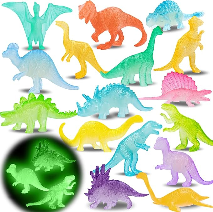 16PCS Glow in Dark Mini Dinosaur Figures for Kids Birthday Party Favors Supplies Dino Cupcake Top... | Amazon (US)