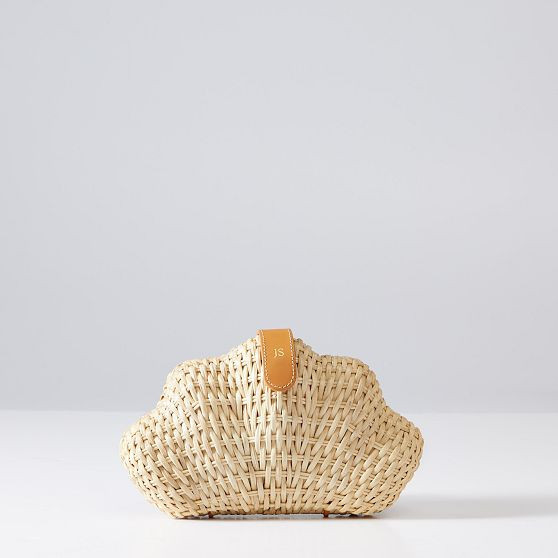 Kaia Wicker Shell Clutch, Natural-Camel | Mark and Graham