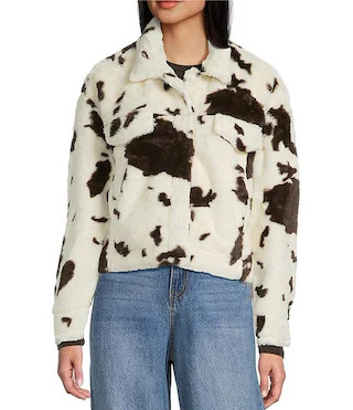 Stoosh Faux Fur Cow Print Jacket | Dillard's | Dillard's