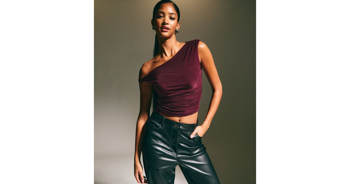 Burgundy Draped Stretch Jersey Top  | New Look | New Look (UK)