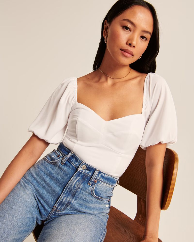 Women's Puff Sleeve Corset Sweetheart Top | Women's Tops | Abercrombie.com | Abercrombie & Fitch (US)