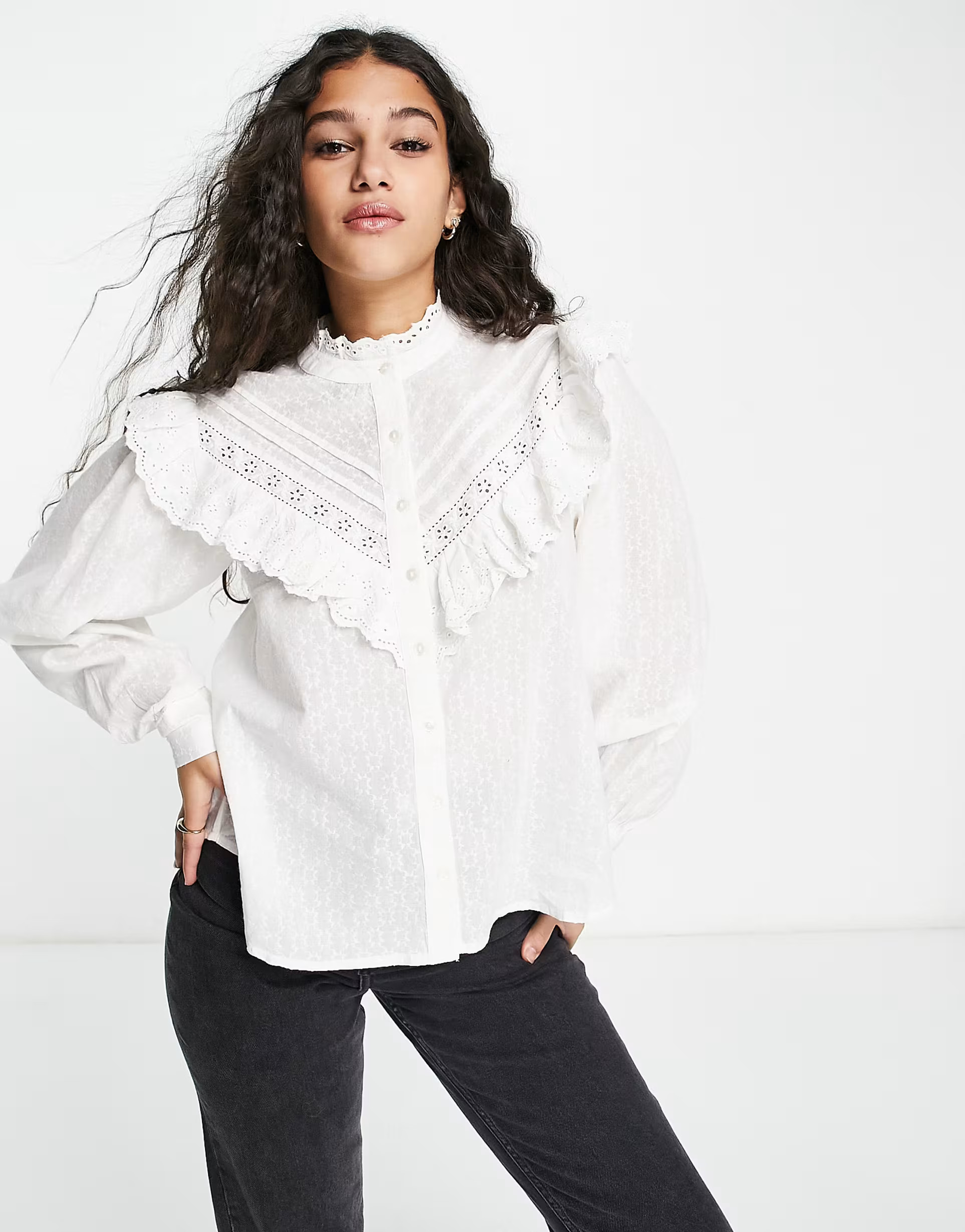 Miss Selfridge frill yoke victoriana shirt in ivory | ASOS (Global)