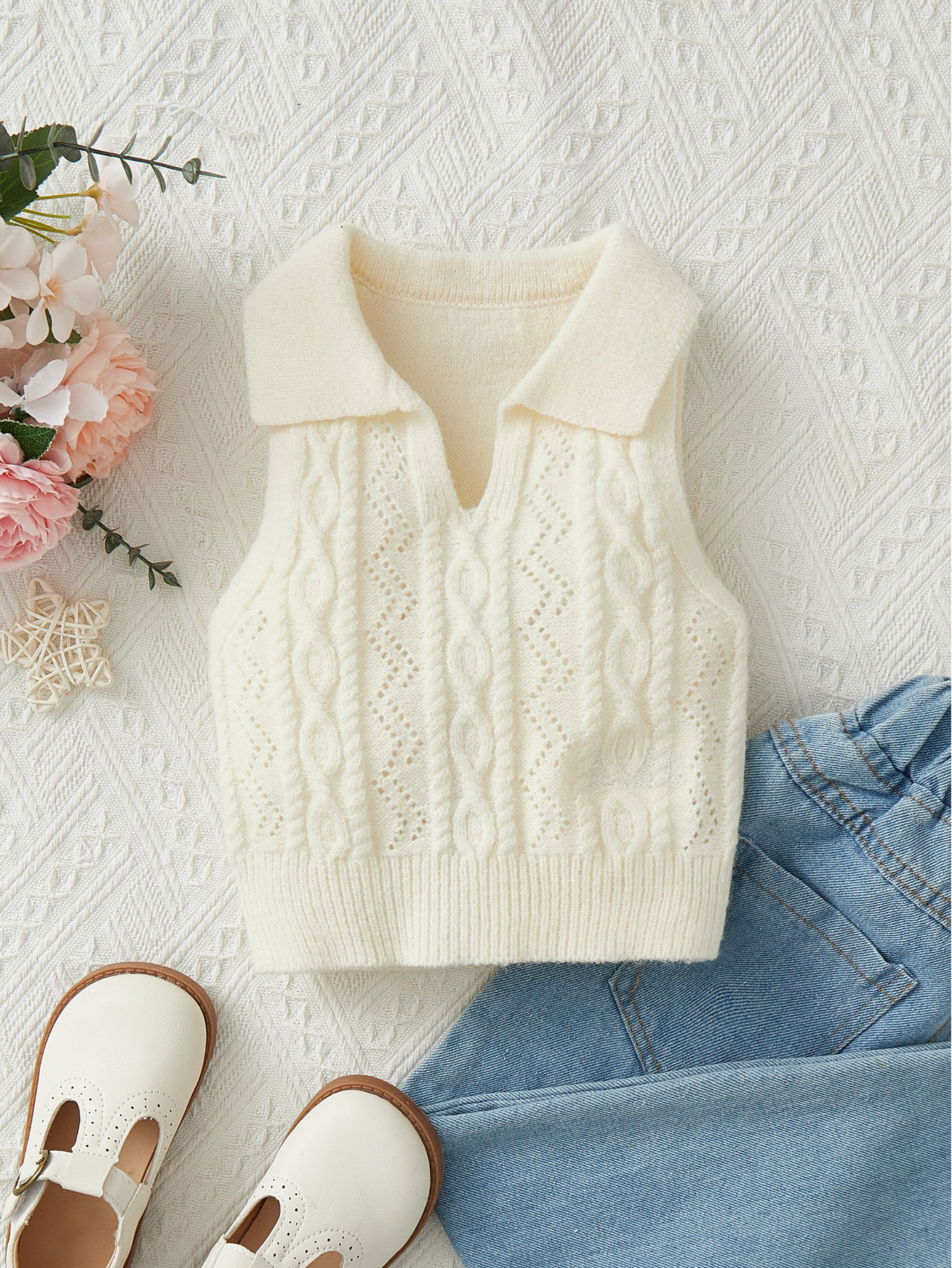 SHEIN Kids EVRYDAY Toddler Girls Cable Knit Sweater Vest | SHEIN