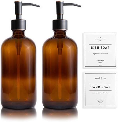 Vine Creations Amber Glass Soap Dispenser 2 Pack, 16oz Bottles Rustproof Stainless Steel Pump, Mo... | Amazon (US)