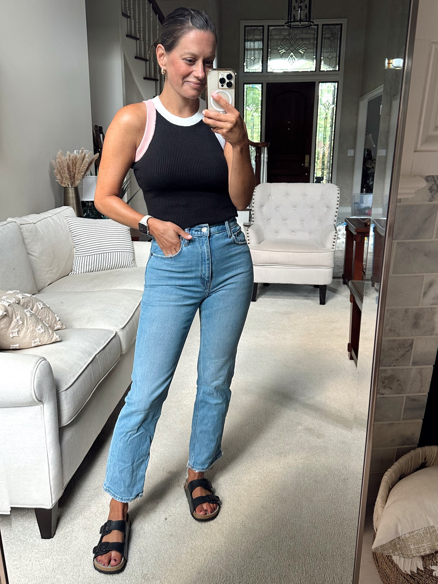 Summer outfit of the day! Amazon sweater tank, Abercrombie jeans and Amazon sandals.

#LTKFindsUnder50 #LTKStyleTip #LTKOver40