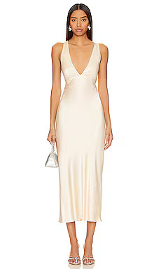 Shona Joy La Lune Plunged Cross Back Midi Dress in Cream from Revolve.com | Revolve Clothing (Global)