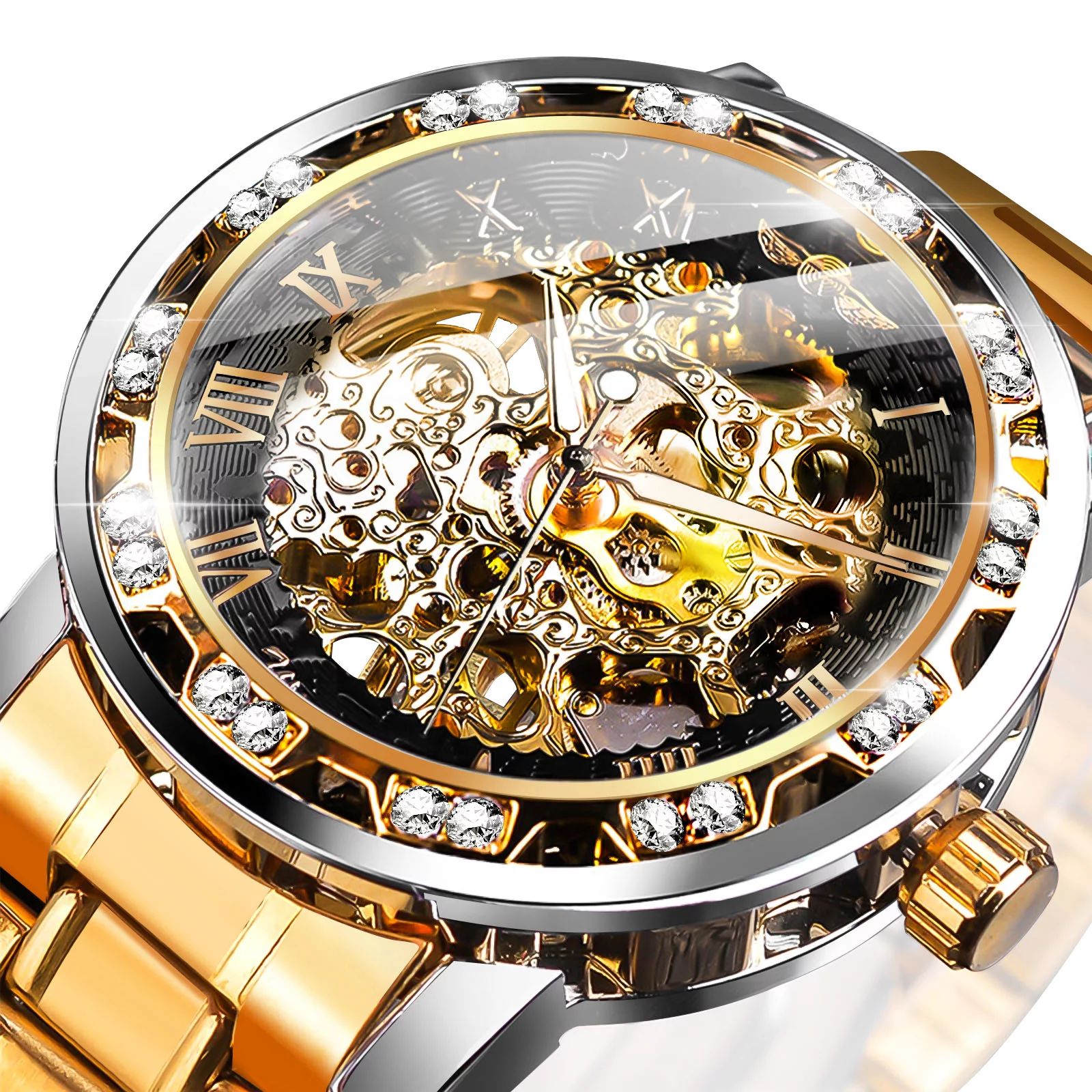 Men's Watch, Luxury Mechanical Stainless Steel Skeleton Waterproof Automatic Self-Winding Rome Nu... | Walmart (US)