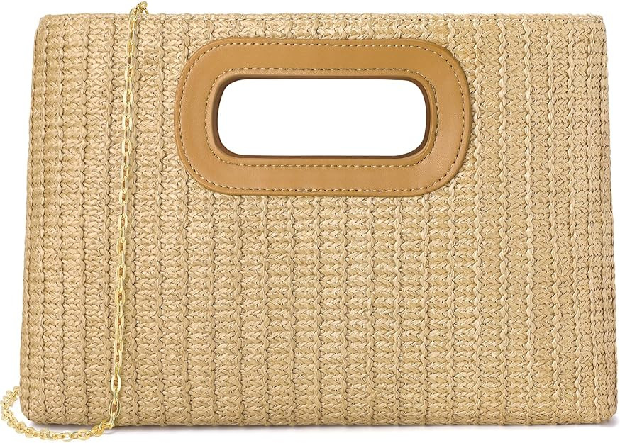 Clutch Purses for Women, Top Handle Straw Purse Handbags, Summer Shoulder Crossbody Bag, Woven Be... | Amazon (US)