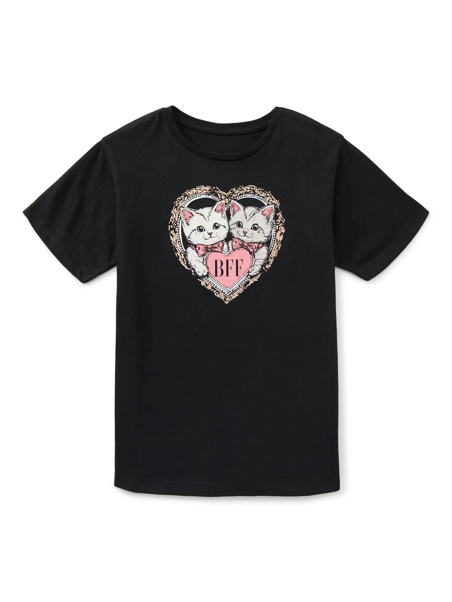 Wonder Nation Girls BFF Cats Graphic Tee with Short Sleeves, Sizes 4-18 - Walmart.com | Walmart (US)