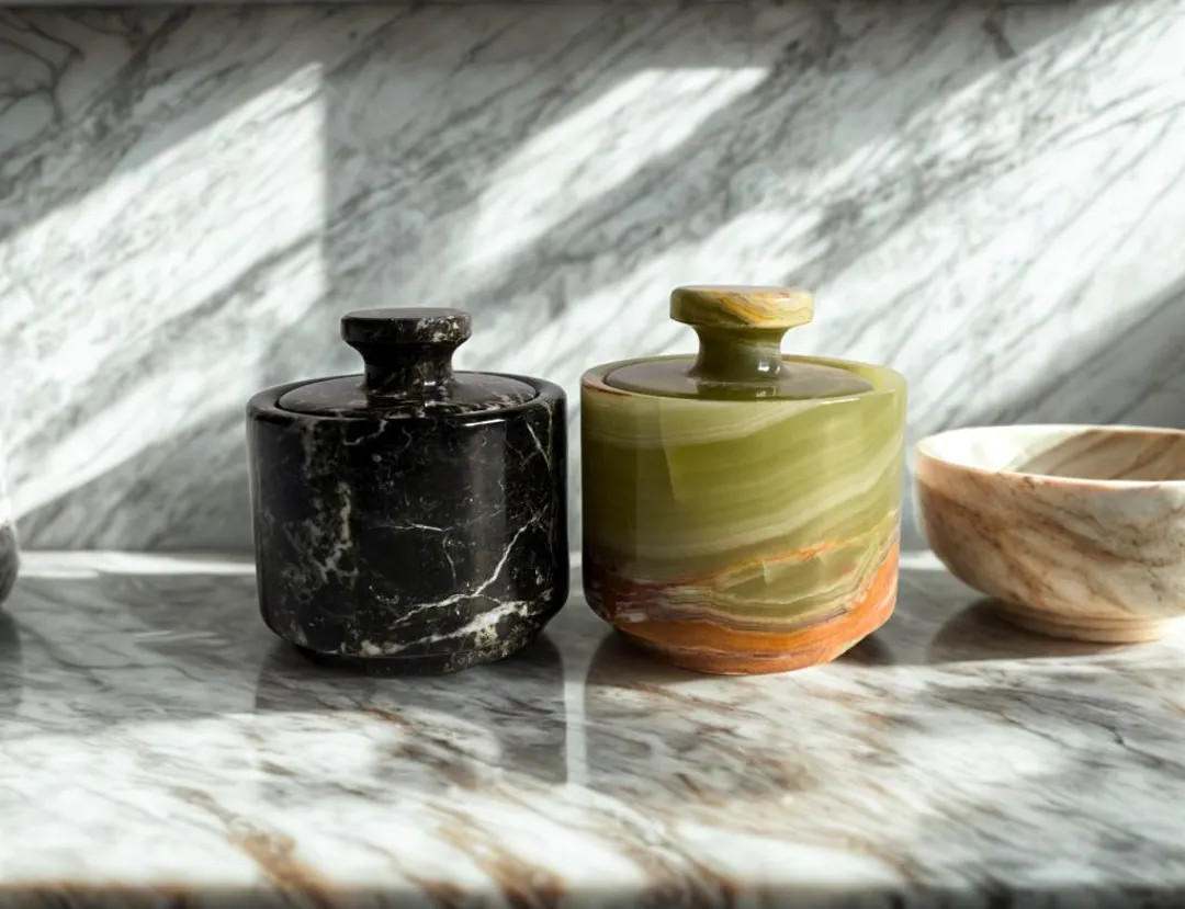 Salt Cellar with Lid - Set of Two 3" Marble Salt and Pepper Cellar, Salt Jar, Sugar Pot | Unique ... | Etsy (US)
