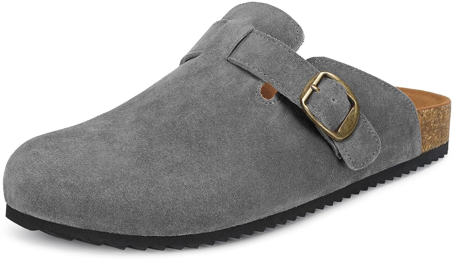 Womens Suede Clogs Mens Genuine Leather Mules Cork Footbed Sandals with Arch Support | Amazon (US)