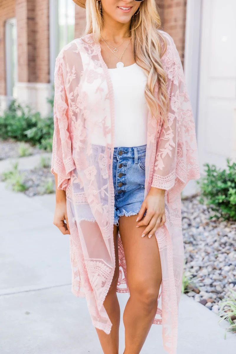Over Joyed Lace Kimono Blush | The Pink Lily Boutique